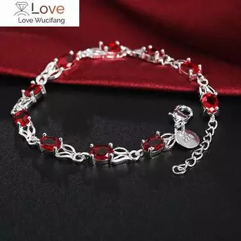 Роскошный браслет из красного кристалла из стерлингового серебра 925 пробы для женщин, модные бренды, благородные ювелирные изделия, аксессуары для вечеринок и свадеб, подарки