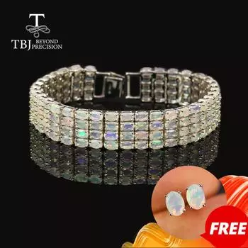 Роскошный браслет из натурального опала хорошего качества, красочный опал огранки овальной формы, 3*5 мм, драгоценный камень, серебро 925 пробы, изысканные украшения для женщин, жены, мамы, хороший подарок 17cm белый