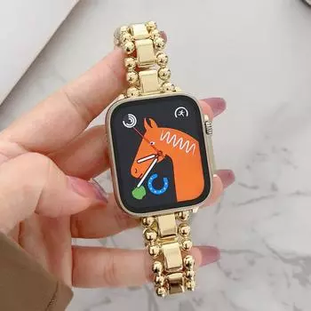 Роскошный браслет из нержавеющей стали для Apple Watch 9 8 Ultra 49 мм, ремешок из металлического браслета с бусинами 41 мм 42 мм для IWatch Series 7 6 5 45 мм 44 мм 40 мм 38 мм For 38mm 40mm 41mm чёрный