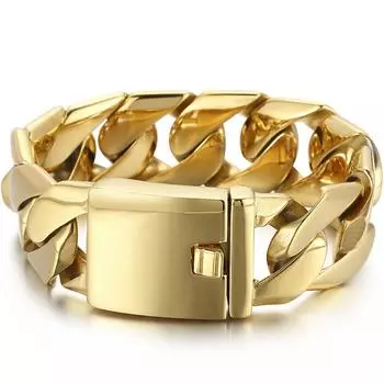Роскошный браслет из нержавеющей стали золотого цвета для мужчин, широкая цепочка 24 мм, мужские браслеты, классические ювелирные изделия на руку, ремешок на запястье 21.5CM золотой