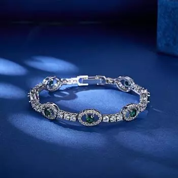 Роскошный браслет из родия с медным покрытием «Зеленый демонический глаз» для женщин белый/зелёный