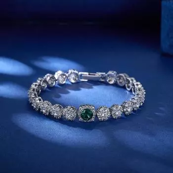 Роскошный браслет из зеленого круглого циркония, женские браслеты с белым цветочным цирконием, элегантные сверкающие украшения белый/зелёный