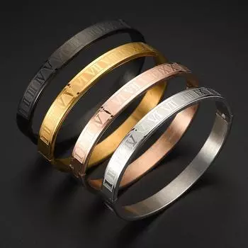 Роскошный браслет-манжета, браслет из нержавеющей стали с резьбой, римские цифры, пара, римский браслет для мужчин, женщин, ювелирные изделия розового золота