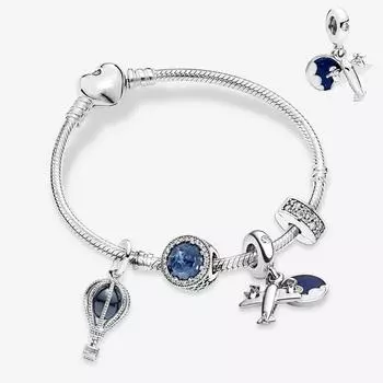 Роскошный браслет S925 стерлингового серебра с блестящим синим небом и блуждающими облаками, комплект серебряных украшений для девочек, подарочный брендовый браслет Moment 21cm