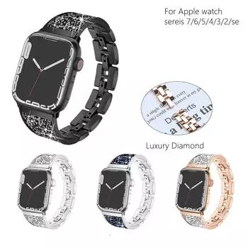 Роскошный браслет с бриллиантами для Apple Watch Series Ultra9/8/7/6/5/4/3/2/se ремешок для часов из нержавеющей стали для Iwatch 41 мм 45 мм 38 42 мм ремешок 38 40 41mm чёрный