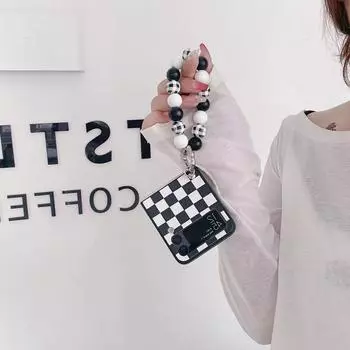 Роскошный браслет с бусами в виде шахматной доски, браслет на руку, кожаный чехол для телефона Samsung Galaxy Z Flip 4 Z Flip 3, задняя крышка For Galaxy Z Flip 3