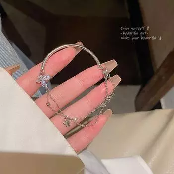 Роскошный браслет в китайском стиле с бабочкой из циркония для женщин S409 серебряный