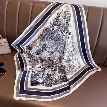 Роскошный бренд 2024 года, шелковый квадратный шарф, женская резинка для волос, пляжный хиджаб, платок, повязка на голову, бандана, женский платок 70 см 70x70cm