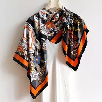 Роскошный бренд 90*90 см универсальный шелковый шарф женский шаль принт мягкий палантин квадратная бандана платок кашне хиджаб накидка 90X90cm