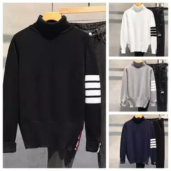 Роскошный бренд мужской вязаный свитер с высоким воротом популярный осенне-зимний модный полосатый дизайн корейский стиль бутик повседневный пуловер M чёрный