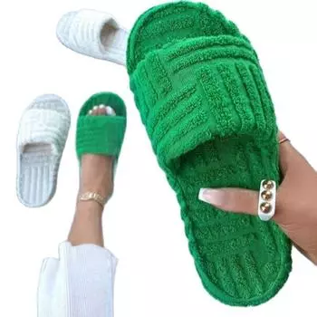 Роскошный бренд с открытым носком и толстой подошвой, женские тапочки, зеленые вельветовые плоские верхние туфли, женские шлепанцы, лето-осень, подиумные шлепанцы, женские 35