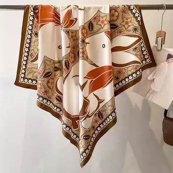 Роскошный бренд Шелковый платок Женский 90X90см Хиджаб Квадратный платок Буфанда Бандана Шарфы Повязка на голову Носовой платок Галстук Сумка Подарок маме Лента 90X90cm