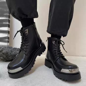 Роскошный бренд высокого качества кожа женщины мужчины новые британские высокие ботинки кожаные мотоциклетные ботинки модные тенденции ботинки с боковой молнией 35 чёрный