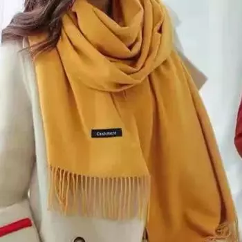 Роскошный бренд желтый цвет чистый цвет кашемир женский шарф зимний теплый шаль накидка хиджаб длинный мягкий женский платок модный шарф жёлтый