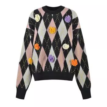 Роскошный брендовый дизайнерский жаккардовый пуловер с круглым вырезом, зимний утепленный свободный ретро-модный повседневный свитер в студенческом стиле C-252 S синий