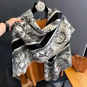 Роскошный брендовый кашемировый женский цветочный шарф, зимняя теплая шаль и накидка, бандана, пашмина, женский платок, квадратное толстое одеяло 2024
