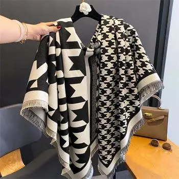 Роскошный брендовый кашемировый женский клетчатый шарф, зимняя теплая шаль и накидка, пашмина, женский платок, квадратное толстое одеяло, пончо