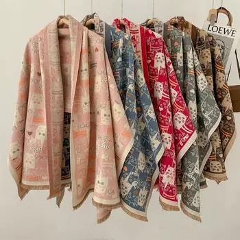 Роскошный брендовый кашемировый женский шарф-кошка, теплая зимняя шаль и накидка, бандана, пашмина, женский платок, квадратное толстое одеяло, пончо