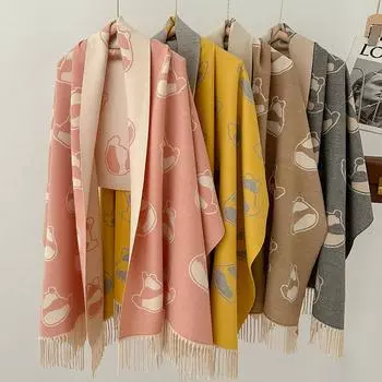 Роскошный брендовый кашемировый женский шарф с изображением животных, зимняя теплая шаль и накидка, бандана, пашмина, женский платок, квадратное толстое одеяло, пончо