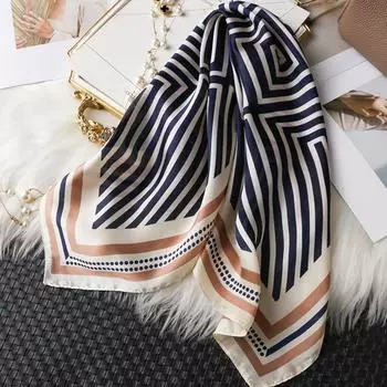 Роскошный брендовый шелковый квадратный клетчатый шарф для женщин, атласная резинка для волос, мягкая рабочая шейная повязка, НОВЫЙ женский платок-хиджаб 70X70CM