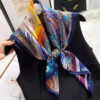 Роскошный брендовый шелковый квадратный клетчатый шарф для женщин, атласная резинка для волос, мягкая рабочая шейная повязка, НОВЫЙ женский платок-хиджаб 70X70CM