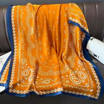 Роскошный брендовый шелковый шарф для женщин, модный принт, большой платок, атласная повязка на голову, хиджаб, тюрбан, платок, летний пляжный палантин, бандана One Size