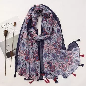Роскошный брендовый женский хлопковый шарф, модная пляжная шаль с принтом, женские платки с кисточками, арабские хиджабы, глушитель, бандана, парео One Size