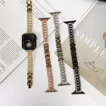 Роскошный бриллиантовый ремешок для Apple Watch Series Ultra 9, 8, 7, 41, 45 мм, браслет из нержавеющей стали для IWatch 4, 5, 6, 40, 44 мм, 38, 42 мм, ремешок 38 40 41mm чёрный