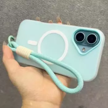 Роскошный чехол 3 в 1 для Magsafe Lanyard для iPhone 16 15 14 Plus 13 12 Pro Max с беспроводной зарядкой, магнитный прозрачный матовый мягкий чехол iPhone 16 Pro Max белый