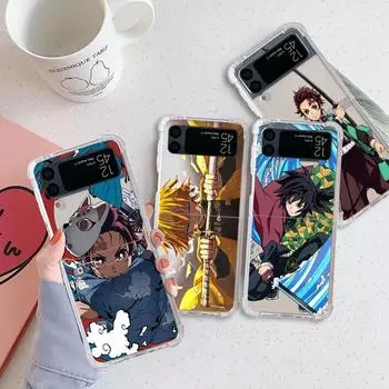Роскошный чехол аниме «Demon Slayer» для Samsung Galaxy Z Flip 3 4 5G Funda Z Flip3, прозрачный жесткий противоударный чехол для телефона из ПК Samsung Z Flip4 5G