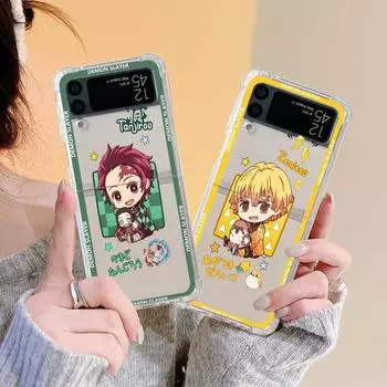 Роскошный чехол аниме «Demon Slayer» для Samsung Galaxy Z Flip 3 4 5g Funda Z Flip3, прозрачный жесткий противоударный чехол для ПК, чехол для телефона Samsung Z Flip4 5G