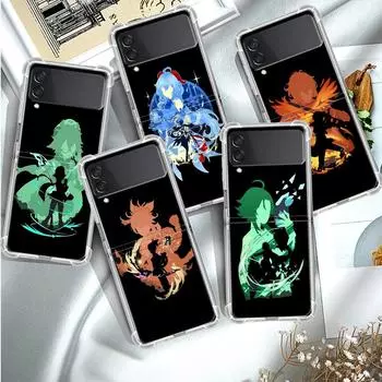 Роскошный чехол аниме Genshin Impact для Samsung Galaxy Z Flip 3 4 5g Funda Z Flip3, прозрачный жесткий противоударный чехол для ПК, чехол для телефона Samsung Z Flip 5G