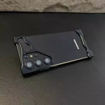 Роскошный нестандартный чехол-бампер из алюминиевого сплава для телефона Samsung Galaxy S25 S24 S23 Ultra Plus, защитная пленка для объектива, ударопрочный металлический чехол For Samsung S24 Ultra чёрный
