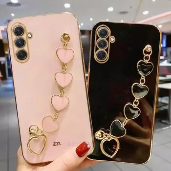 Роскошный чехол-браслет Love Heart с покрытием для Samsung Galaxy A14 A54 A34 A24 4G 5G, чехол-цепочка на запястье на A 14 54 34 24 A54 5G