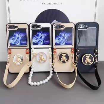 Роскошный чехол-браслет с медвежьим кронштейном для Samsung Galaxy Z Flip 5 3 4 Zflip4 Z раза 5 Z раза 4 Z раза 3 Z Flip 3 Z Flip 4 задняя крышка Samsung Z flip 3 белый