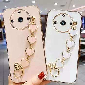 Роскошный чехол-браслет с сердечками для Realme 11 Pro 10 9 Pro + 9i 8i 8 Pro 7 Realme Narzo 50 50i 50A 30, тонкий чехол на запястье с покрытием For Realme 10 Pro 5G зелёный