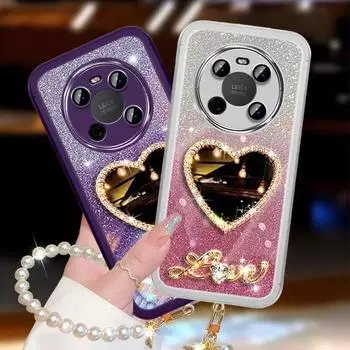 Роскошный чехол-браслет с жемчугом для Huawei Honor X9 5G X9b X8B X6s X6a X6 Nova10 Magic6 Lite, зеркальный чехол, блестящий блестящий чехол HonorX9 Honor X9 5G&Case & Strap бежевый