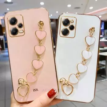Роскошный чехол-цепочка с браслетом Love Heart для Poco X5 Pro F5, мягкий силиконовый чехол на запястье, чехлы для Redmi Note 12 4g 5g Note 11 10 9s Pro Max Poco M4 Pro 4g чёрный