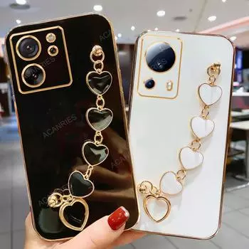 Роскошный чехол-цепочка с сердечком и покрытием Love для Xiaomi Mi 13t Pro 13 Lite 5G, силиконовый ремешок, чехол на Mi13T Mi13 T 13lite 13pro For Mi 13t