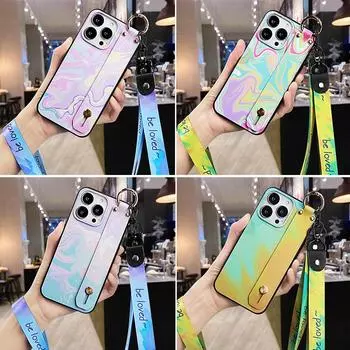 Роскошный чехол-держатель для телефона градиентного цвета для Iphone Se3 2022 Se2 7 8 14 Plus 13 12 11 Pro Max X Xr, ремешок на запястье, задняя крышка