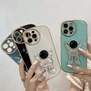 Роскошный чехол-держатель для телефона с астронавтом для Iphone 13 12 11 Pro Max X Xr Xs Max 7 8plus, милый мягкий противоударный чехол с круглыми линзами For iPhone SE2020