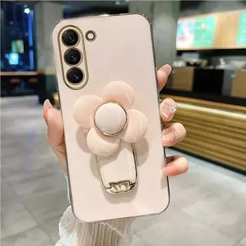 Роскошный чехол-держатель для телефона с покрытием для Samsung Galaxy S23 S20 S22 S21 S10 S9 S8 Note 10 20 8 9 Plus Ultra S20 Fe, силиконовый чехол-подставка S23 чёрный