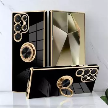 Роскошный чехол-держатель для телефона с покрытием для Samsung Galaxy S24 S23 S22 S21 S20 Ultra Plus FE, чехлы для Note 10 20 Plus Ultra Cover for Galaxy S24 Ultra чёрный