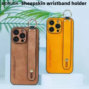 Роскошный чехол-держатель из овчины для iPhone 15 Pro Max 14 Pro 13 11 12 Promax Мягкий кожаный чехол для iPhone 15 Pro 15 Plus For iPhone 15 коричневый