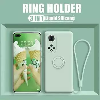 Роскошный чехол-держатель из жидкого силикона с металлическим кольцом для телефона Honor 20 30 30s V30 V40 50 SE 60 70 80 90 Pro, задняя крышка со шнурком, противоударный For Honor 70 Pro фиолетовый