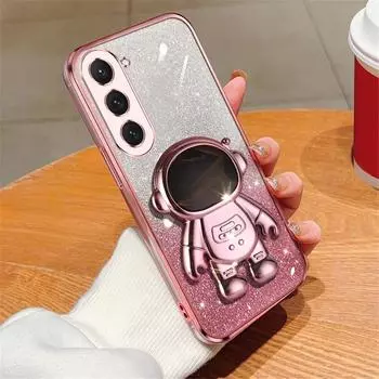 Роскошный чехол-держатель с блестящим покрытием для Samsung Galaxy S24 S23 S21 S20 Fe S22 Plus Note 20 Ultra, мягкий чехол с подставкой For Samsung S24 серебряный