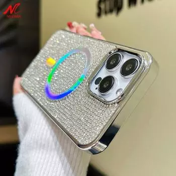 Роскошный чехол Diamond Magsafe для iPhone 15 Pro Max 15 Plus Bling Shinny Electroplate Магнитный чехол для iPhone 11 12 13 14 Pro Max For iPhone 11