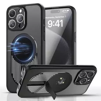 Роскошный чехол для ароматерапии с рассеиванием тепла для iPhone 16 15 14 13 Pro Max Magsafe Magnetic Wireless Charge Metal Stand Cooling Cover For iPhone 13 Pro Max чёрный