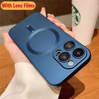 Роскошный чехол для беспроводной зарядки Magsafe для iPhone 15 11 13 12 14 Pro Max Plus, магнитные чехлы для телефонов, защитная матовая крышка для объектива For iPhone 14 ProMax серый