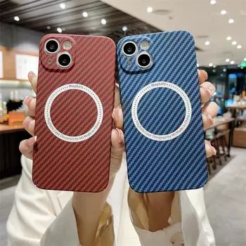 Роскошный чехол для беспроводной зарядки с магнитной присоской и углеродной пайкой, подходит для iPhone 14, 13, 12, 11 Pro Max, универсальный чехол для защиты от падения iPhone 14 Pro Max чёрный